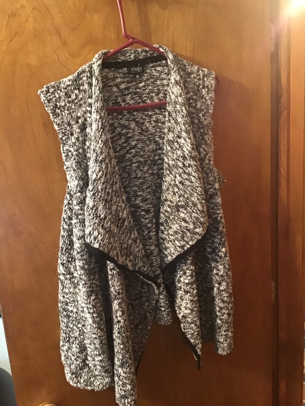Jones New York Black & White Marled Drape-Front Sweater Vest Cardigan Size 2X